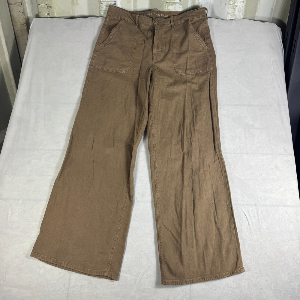 American Eagle Womens Baggy Wide-Leg Jeans Brown Super High-Rise Outdoor 12R